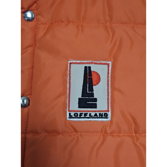 Vtg Swingster Orange Button Up Loffland Patch Puffer Vest M - Picture 4 of 15